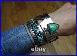 Wide Heavy Vintage Native American Hopi Sterling Turquoise Bracelet Large Size