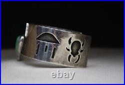 Wide Heavy Vintage Native American Hopi Sterling Turquoise Bracelet Large Size