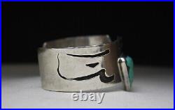 Wide Heavy Vintage Native American Hopi Sterling Turquoise Bracelet Large Size