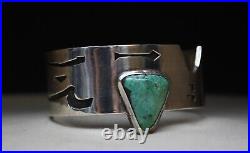 Wide Heavy Vintage Native American Hopi Sterling Turquoise Bracelet Large Size