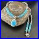 WoMens Blue Kingman Turquoise Pendant Navajo Sterling Silver Necklace 21 17965