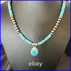 WoMens Blue Kingman Turquoise Pendant Navajo Sterling Silver Necklace 21 17965