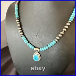 WoMens Blue Kingman Turquoise Pendant Navajo Sterling Silver Necklace 21 17965
