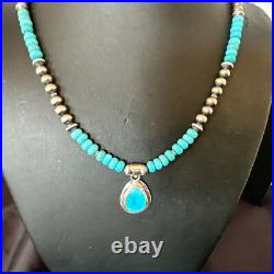 WoMens Blue Kingman Turquoise Pendant Navajo Sterling Silver Necklace 21 17965