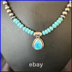 WoMens Blue Kingman Turquoise Pendant Navajo Sterling Silver Necklace 21 17965