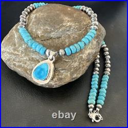 WoMens Blue Kingman Turquoise Pendant Navajo Sterling Silver Necklace 21 17965