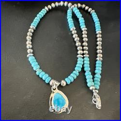 WoMens Blue Kingman Turquoise Pendant Navajo Sterling Silver Necklace 21 17965