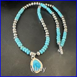 WoMens Blue Kingman Turquoise Pendant Navajo Sterling Silver Necklace 21 17965