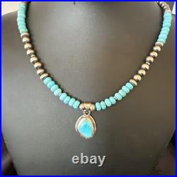 WoMens Blue Kingman Turquoise Pendant Navajo Sterling Silver Necklace 21 18415