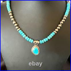 WoMens Blue Kingman Turquoise Pendant Navajo Sterling Silver Necklace 21 18415
