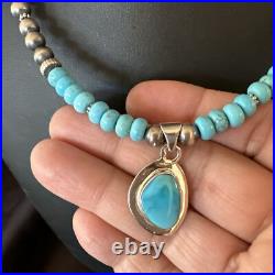WoMens Blue Kingman Turquoise Pendant Navajo Sterling Silver Necklace 21 18415