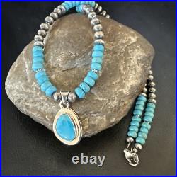 WoMens Blue Kingman Turquoise Pendant Navajo Sterling Silver Necklace 21 18415