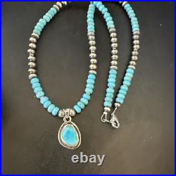 WoMens Blue Kingman Turquoise Pendant Navajo Sterling Silver Necklace 21 18415
