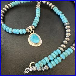 WoMens Blue Kingman Turquoise Pendant Navajo Sterling Silver Necklace 21 18415