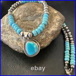 WoMens Blue Kingman Turquoise Pendant Navajo Sterling Silver Necklace 21 18422