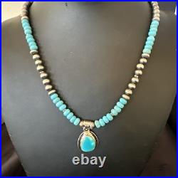WoMens Blue Kingman Turquoise Pendant Navajo Sterling Silver Necklace 21 18422