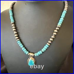 WoMens Blue Kingman Turquoise Pendant Navajo Sterling Silver Necklace 21 18422