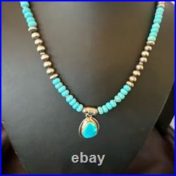 WoMens Blue Kingman Turquoise Pendant Navajo Sterling Silver Necklace 21 18422