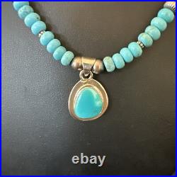 WoMens Blue Kingman Turquoise Pendant Navajo Sterling Silver Necklace 21 18422