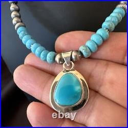 WoMens Blue Kingman Turquoise Pendant Navajo Sterling Silver Necklace 21 18422