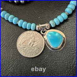 WoMens Blue Kingman Turquoise Pendant Navajo Sterling Silver Necklace 21 18422