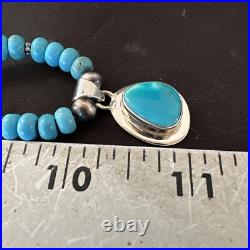 WoMens Blue Kingman Turquoise Pendant Navajo Sterling Silver Necklace 21 18422