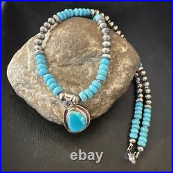WoMens Blue Kingman Turquoise Pendant Navajo Sterling Silver Necklace 21 18422