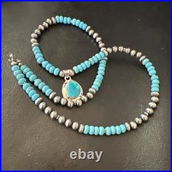 WoMens Blue Kingman Turquoise Pendant Navajo Sterling Silver Necklace 21 18422
