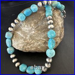 WoMens Blue Turquoise Nugget Navajo Pearls Sterling Silver Necklace 93416