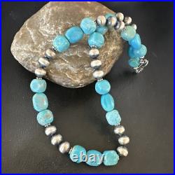 WoMens Blue Turquoise Nugget Navajo Pearls Sterling Silver Necklace 93416
