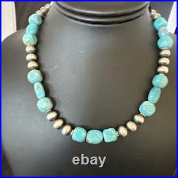 WoMens Blue Turquoise Nugget Navajo Pearls Sterling Silver Necklace 93416 WoMens Blue Turquoise Nugget Navajo Pearls Sterling Silver Necklace 93416