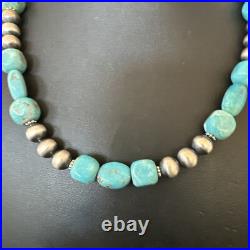 WoMens Blue Turquoise Nugget Navajo Pearls Sterling Silver Necklace 93416