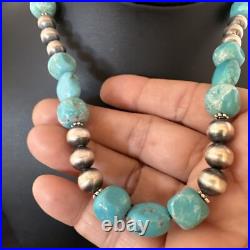 WoMens Blue Turquoise Nugget Navajo Pearls Sterling Silver Necklace 93416