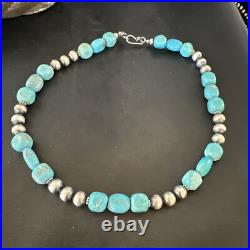 WoMens Blue Turquoise Nugget Navajo Pearls Sterling Silver Necklace 93416 WoMens Blue Turquoise Nugget Navajo Pearls Sterling Silver Necklace 93416