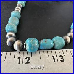 WoMens Blue Turquoise Nugget Navajo Pearls Sterling Silver Necklace 93416