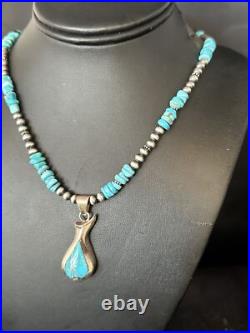 Women Kingman Turquoise Pendant Navajo Pearls Sterling Silver Necklace 14831
