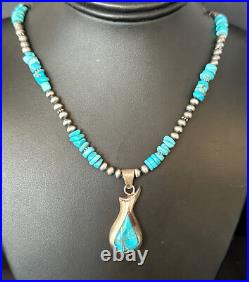 Women Kingman Turquoise Pendant Navajo Pearls Sterling Silver Necklace 14831 Women Kingman Turquoise Pendant Navajo Pearls Sterling Silver Necklace 14831