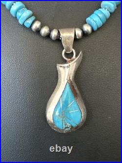 Women Kingman Turquoise Pendant Navajo Pearls Sterling Silver Necklace 14831