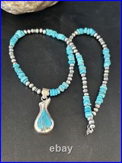 Women Kingman Turquoise Pendant Navajo Pearls Sterling Silver Necklace 14831