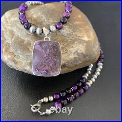 Women Onyx Purple Stone Pendant Navajo Pearls Sterling Silver Necklace 22 13395