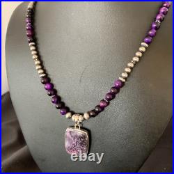 Women Onyx Purple Stone Pendant Navajo Pearls Sterling Silver Necklace 22 13395