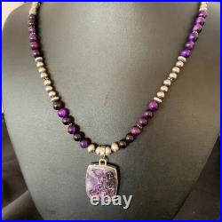 Women Onyx Purple Stone Pendant Navajo Pearls Sterling Silver Necklace 22 13395