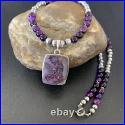 Women Onyx Purple Stone Pendant Navajo Pearls Sterling Silver Necklace 22 13395 Women Onyx Purple Stone Pendant Navajo Pearls Sterling Silver Necklace 22 13395