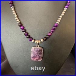 Women Onyx Purple Stone Pendant Navajo Pearls Sterling Silver Necklace 22 13395