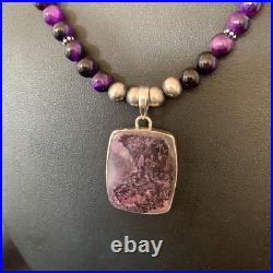 Women Onyx Purple Stone Pendant Navajo Pearls Sterling Silver Necklace 22 13395 Women Onyx Purple Stone Pendant Navajo Pearls Sterling Silver Necklace 22 13395