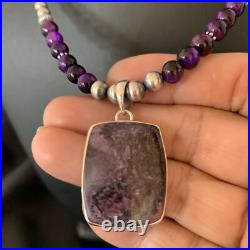 Women Onyx Purple Stone Pendant Navajo Pearls Sterling Silver Necklace 22 13395
