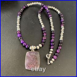Women Onyx Purple Stone Pendant Navajo Pearls Sterling Silver Necklace 22 13395