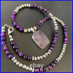 Women Onyx Purple Stone Pendant Navajo Pearls Sterling Silver Necklace 22 13395