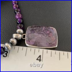 Women Onyx Purple Stone Pendant Navajo Pearls Sterling Silver Necklace 22 13395