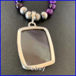 Women Onyx Purple Stone Pendant Navajo Pearls Sterling Silver Necklace 22 13395 Women Onyx Purple Stone Pendant Navajo Pearls Sterling Silver Necklace 22 13395